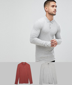 Поло обтягивающего кроя с длинным рукавом ASOS DESIGN - Набор из 2 шт. со скидкой-Мульти