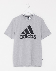 Серая футболка с большим логотипом на груди Adidas Training BOS-Серый