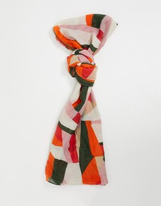 Легкий шарф с геометрическим узором в красно-оранжевых тонах Pieces-Зеленый