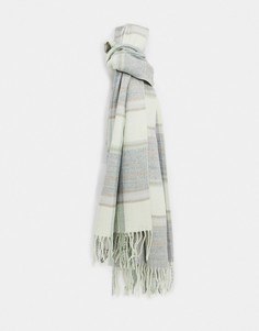 Серо-бежевый шарф в клетку с бахромой Boardmans