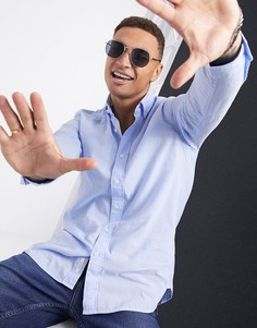 Льняная рубашка на пуговицах с длинными рукавами Calvin Klein-Синий