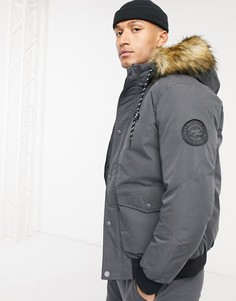 Короткая парка серого цвета с искусственным мехом на капюшоне Jack & Jones Originals-Серый