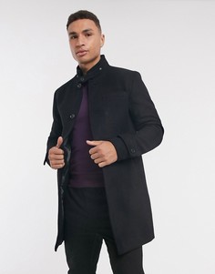 Шерстяное пальто с воротником-трубой Jack & Jones Premium-Черный