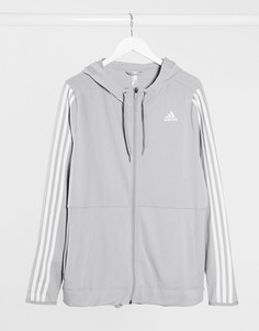 Худи серого цвета с 3 полосками adidas-Серый