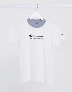 Белая футболка с вырезом под горло и логотипом Champion-Белый