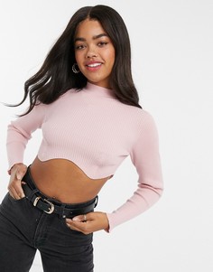 Бледно-розовый укороченный джемпер в рубчик с фигурным нижним краем ASOS DESIGN
