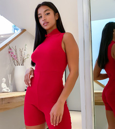 Красный укороченный облегающий комбинезон с высоким воротником Club L London Petite
