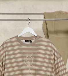 Свободная футболка в клетку с вышивкой в виде рисунка ASOS DESIGN Tall-Коричневый