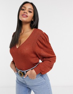 Джемпер рыжего цвета с V-образным вырезом ASOS DESIGN-Красный