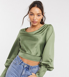 Топ с длинными рукавами, свободным воротом и манжетами ASOS DESIGN Tall-Зеленый