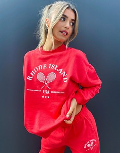 Красный свободный свитшот оверсайз от комплекта ASOS DESIGN с ретро логотипом «теннис»