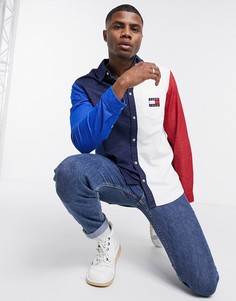 Темно-синяя рубашка колор блок с логотипом Tommy Jeans-Синий