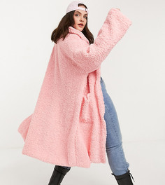 Длинное флисовое oversize-пальто Daisy Street Plus-Розовый
