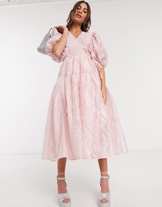 Жаккардовое платье миди с запахом и пышной юбкой Dream Sister Jane-Розовый