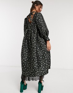 Жаккардовое платье в стиле oversized с объемными рукавами Dream Sister Jane-Черный