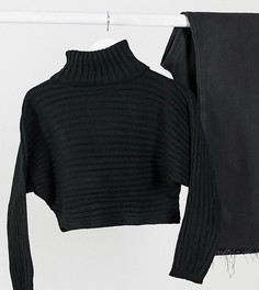 Черный укороченный джемпер с высоким воротником New Look Petite