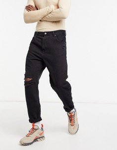 Свободные рваные джинсы черного цвета Bershka-Черный