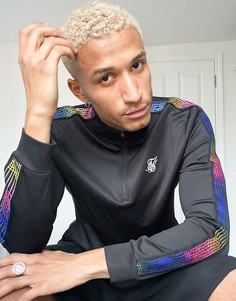 Черный худи с молнией на шее с переливающимися вставками SikSilk