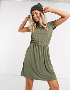 Полуприталенное платье мини оливкового цвета Object Maxwell-Зеленый