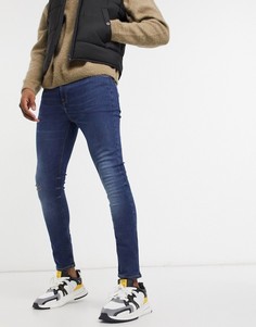Укороченные супероблегающие джинсы до щиколотки ASOS DESIGN в выбеленном темно-синем цвете с эффектом потертости-Синий