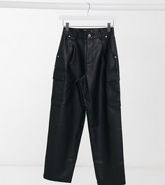 Черные свободные брюки из искусственной кожи в городском стиле ASOS DESIGN Petite-Черный