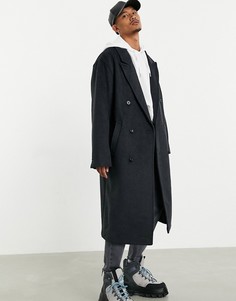 Удлиненное пальто oversized с добавлением шерсти темно-серого цвета ASOS DESIGN-Черный