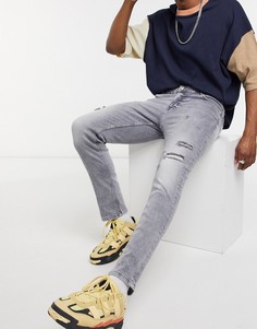 Светло-серые джинсы скинни с разрезами на коленях ASOS DESIGN-Серый