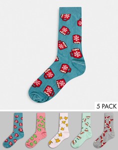 Пять пар новогодних носков до щиколотки ASOS DESIGN-Мульти