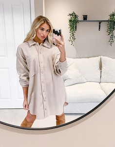 Бежевое флисовое платье-рубашка мини ASOS DESIGN-Кремовый
