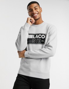 Серый свитшот с круглым вырезом и большим логотипом Lacoste