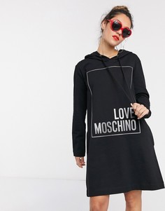 Черное платье с капюшоном и классическим прямоугольным логотипом Love Moschino-Черный