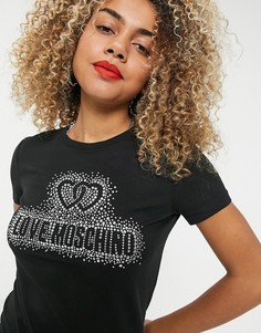 Черная футболка с логотипом из стразов Love Moschino-Черный