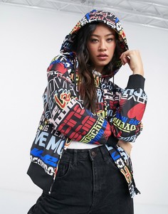 Черная куртка с капюшоном и разноцветными логотипами Love Moschino-Черный