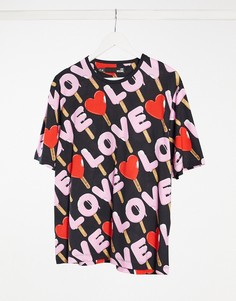Черная футболка Love Moschino с разноцветным принтом «LOVE»-Черный