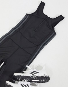 Черный комбинезон с 3 полосками adidas Training