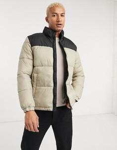 Бежевый пуховик в стиле колор блок Jack & Jones Originals