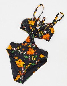 Купальник с вырезами и цветочным принтом ASOS DESIGN-Мульти