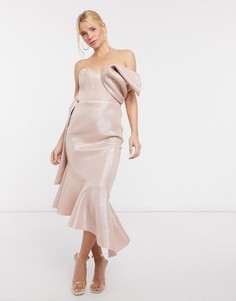 Розовое асимметричное платье миди с блестками и складкой ASOS DESIGN-Розовый
