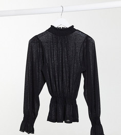 Черный топ из сетки с длинными рукавами и высокой горловиной ASOS DESIGN Tall