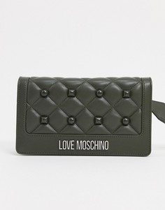 Темно-зеленая стеганая сумка через плечо с заклепками Love Moschino-Зеленый