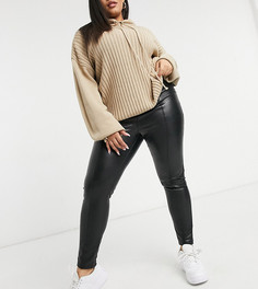 Черные леггинсы из искусственной кожи New Look Curve-Черный
