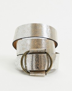 Замшевый ремень под джинсы с эффектом металлик Pieces-Серебряный
