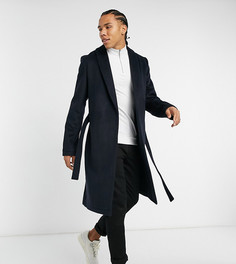 Темно-синее пальто с добавлением шерсти и поясом ASOS DESIGN Tall-Темно-синий