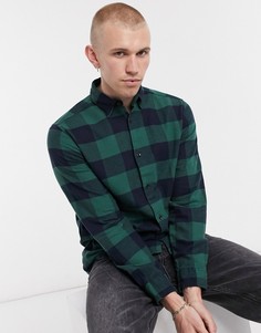 Рубашка из фланелевой ткани с ворсом в сине-зеленую клетку Jack & Jones Originals-Зеленый