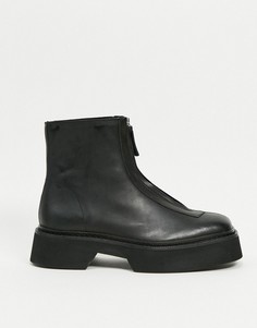 Черные кожаные ботинки челси на толстой подошве с молнией спереди ASOS DESIGN-Черный