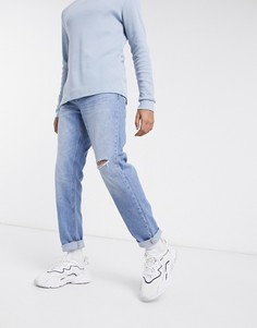 Голубые зауженные книзу джинсы со рваной отделкой на коленях ASOS DESIGN-Синий