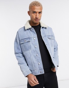 Светлая джинсовая куртка oversized со съемным воротником «борг» ASOS DESIGN-Синий