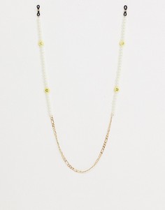 Цепочка для солнцезащитных очков с жемчугом и смайликом ASOS DESIGN-Золотой