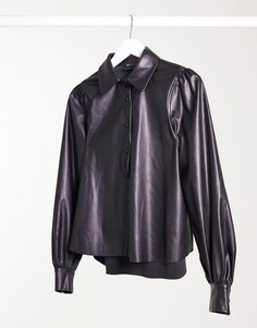 Черная рубашка из искусственной кожи с длинными рукавами ASOS DESIGN-Черный