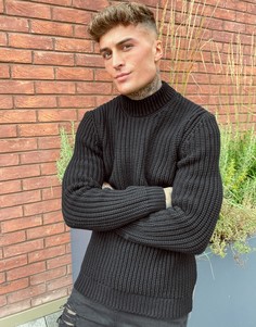 Черный плотный джемпер в рубчик с высоким воротом ASOS DESIGN